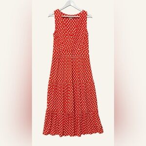 Boden Nicole Jersey Midi Dress Size 8L Orange Woodblock Ditsy Print Sleeveless